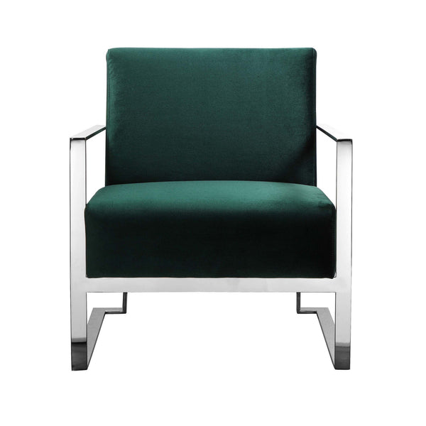 Boly 28 Inch Lounge Chair, Green Velvet, Foam Cushions, Chrome Steel Base - BM315113