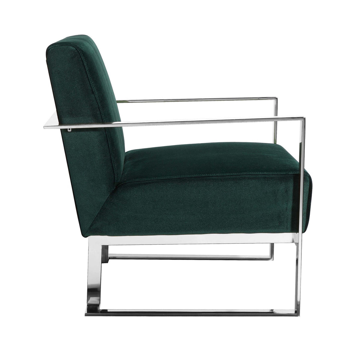 Boly 28 Inch Lounge Chair, Green Velvet, Foam Cushions, Chrome Steel Base - BM315113