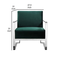 Boly 28 Inch Lounge Chair, Green Velvet, Foam Cushions, Chrome Steel Base - BM315113