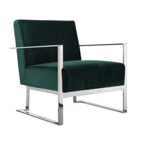 Boly 28 Inch Lounge Chair, Green Velvet, Foam Cushions, Chrome Steel Base - BM315113