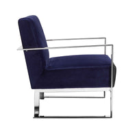 Boly 28 Inch Lounge Chair, Navy Velvet, Foam Cushions, Chrome Steel Base - BM315115