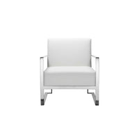 Boly 28 Inch Lounge Chair, White Faux Leather, Cushions, Chrome Steel Base - BM315116