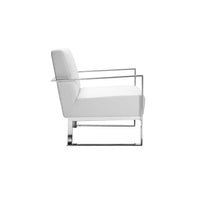 Boly 28 Inch Lounge Chair, White Faux Leather, Cushions, Chrome Steel Base - BM315116