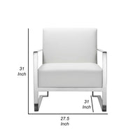 Boly 28 Inch Lounge Chair, White Faux Leather, Cushions, Chrome Steel Base - BM315116