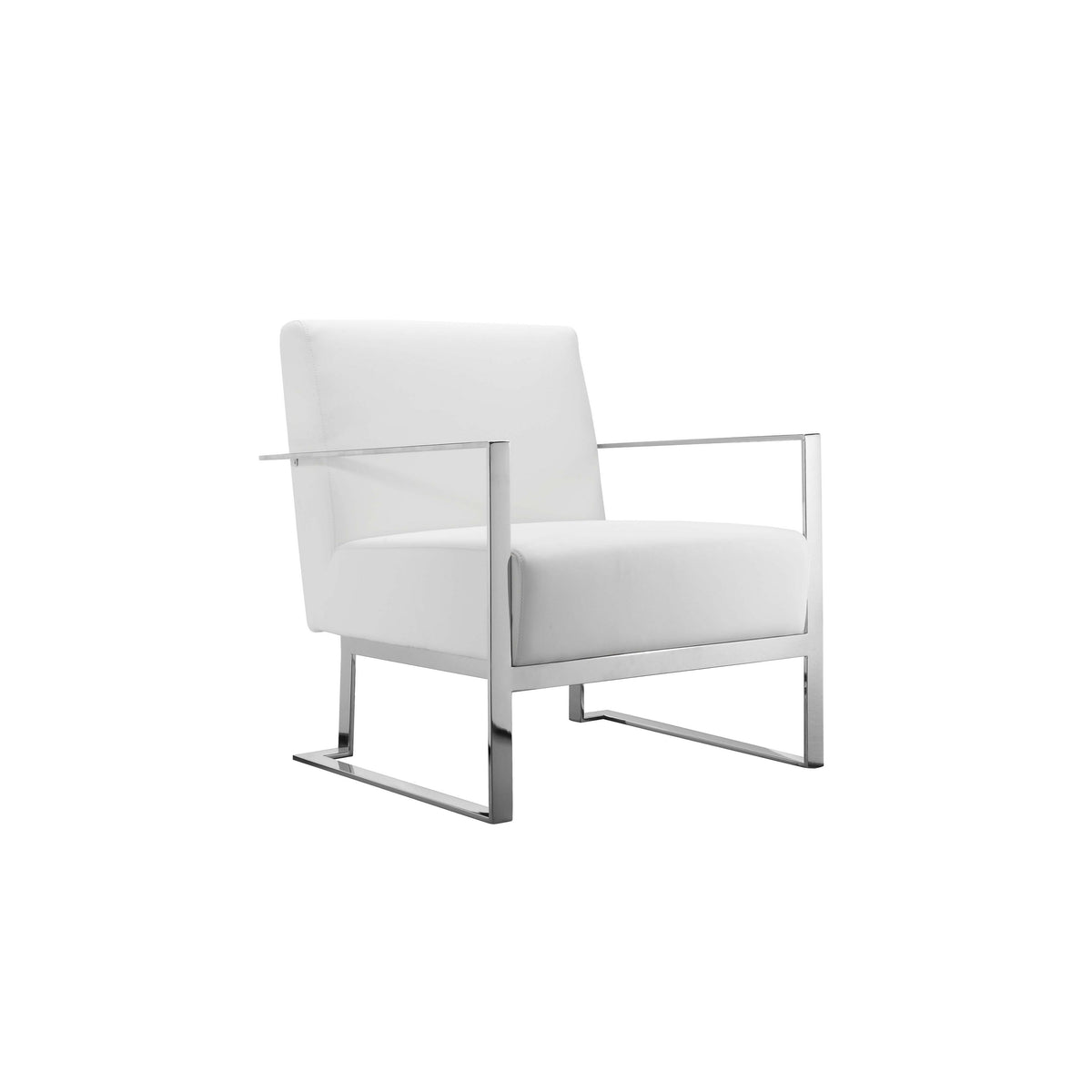 Boly 28 Inch Lounge Chair, White Faux Leather, Cushions, Chrome Steel Base - BM315116