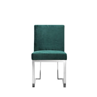 Boly 19 Inch Dining Chair, Set of 2, Green Velvet, Foam, Chrome Steel Base - BM315118