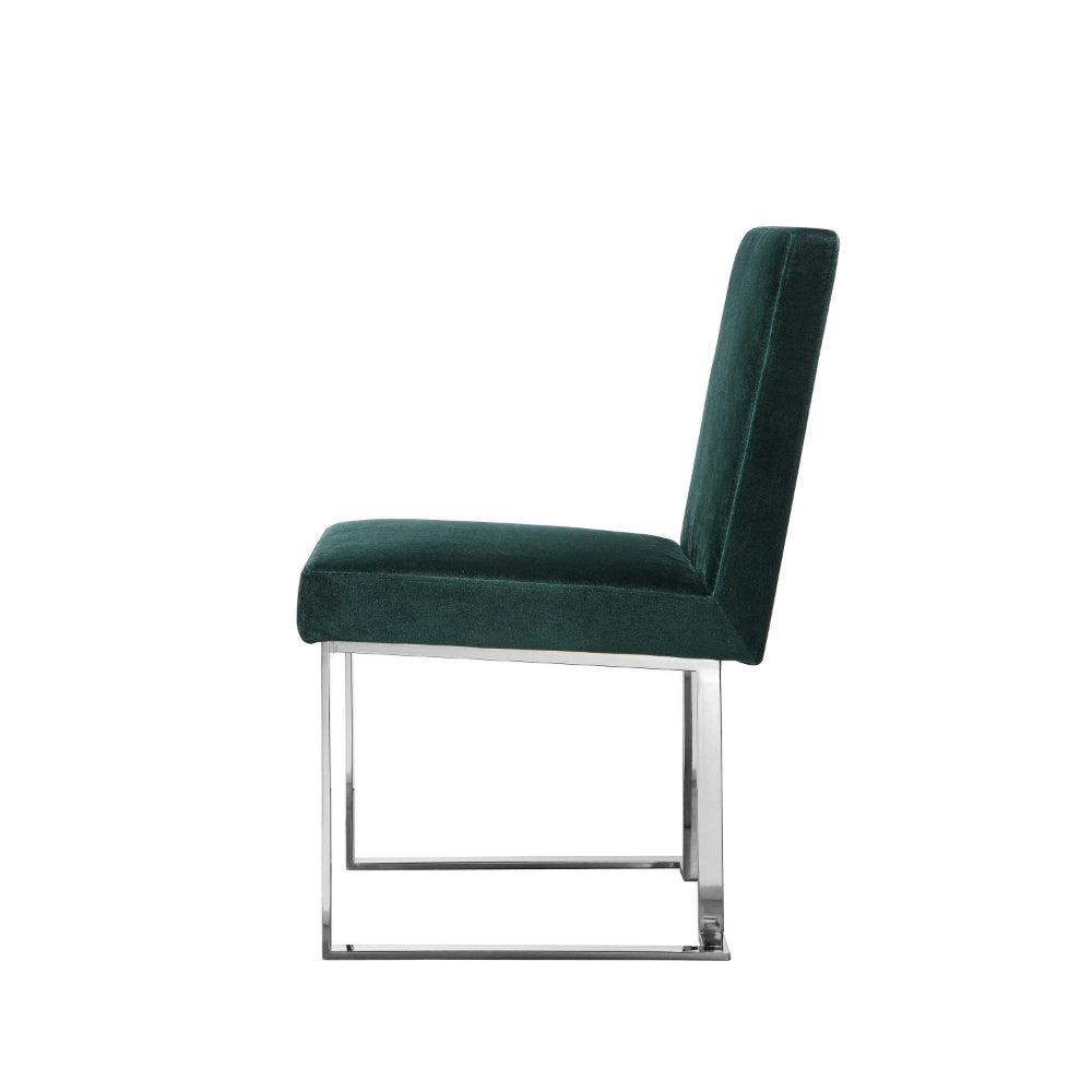 Boly 19 Inch Dining Chair, Set of 2, Green Velvet, Foam, Chrome Steel Base - BM315118