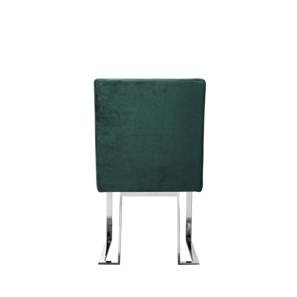 Boly 19 Inch Dining Chair, Set of 2, Green Velvet, Foam, Chrome Steel Base - BM315118