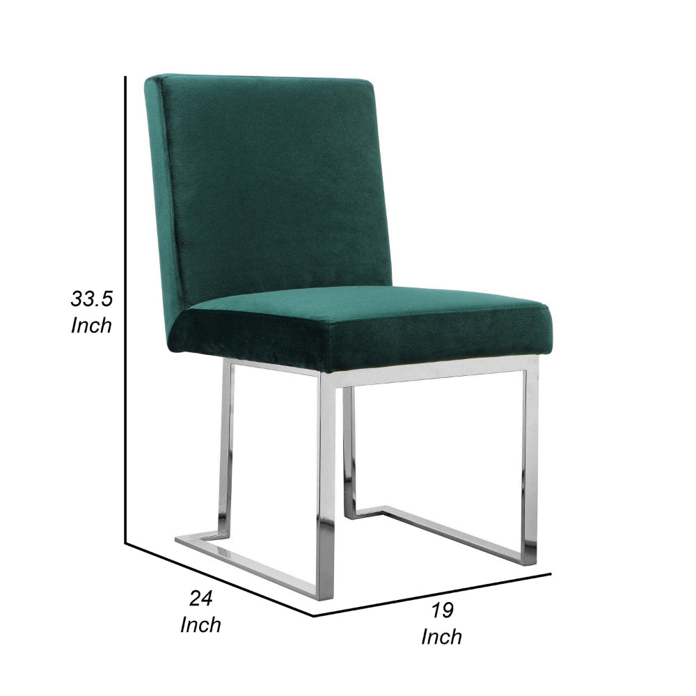 Boly 19 Inch Dining Chair, Set of 2, Green Velvet, Foam, Chrome Steel Base - BM315118