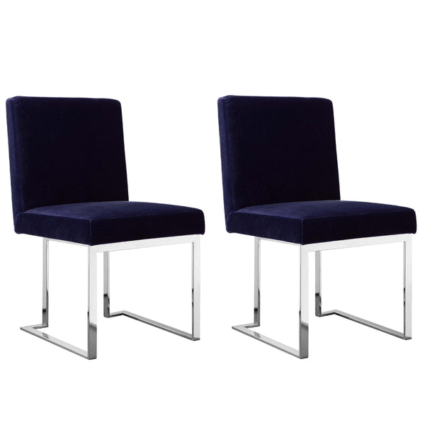 Boly 19 Inch Dining Chair, Set of 2, Navy Blue Velvet, Foam, Chrome Steel - BM315120