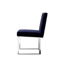 Boly 19 Inch Dining Chair, Set of 2, Navy Blue Velvet, Foam, Chrome Steel - BM315120