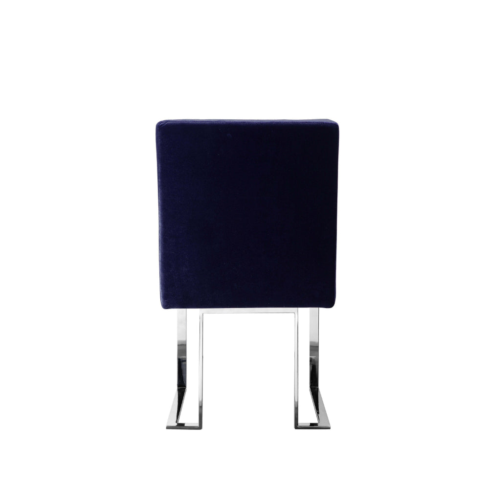 Boly 19 Inch Dining Chair, Set of 2, Navy Blue Velvet, Foam, Chrome Steel - BM315120