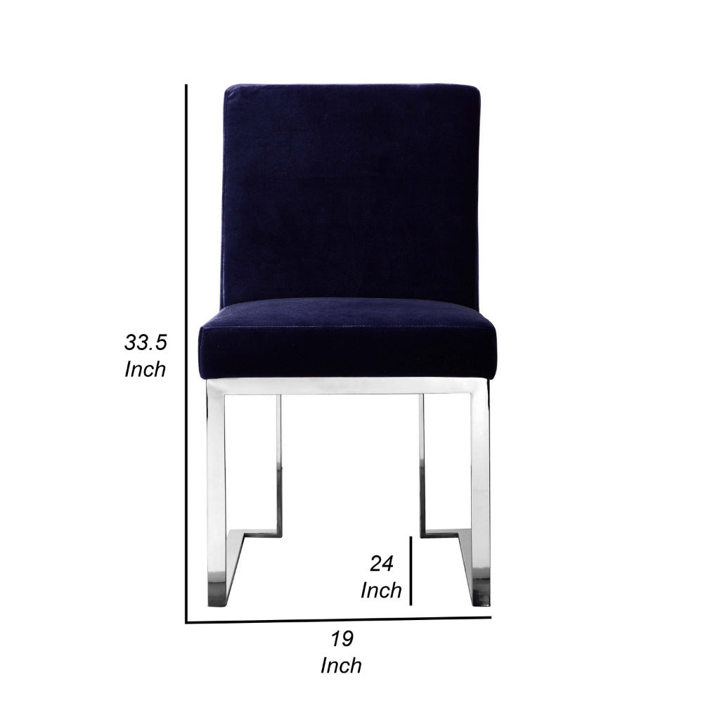 Boly 19 Inch Dining Chair, Set of 2, Navy Blue Velvet, Foam, Chrome Steel - BM315120