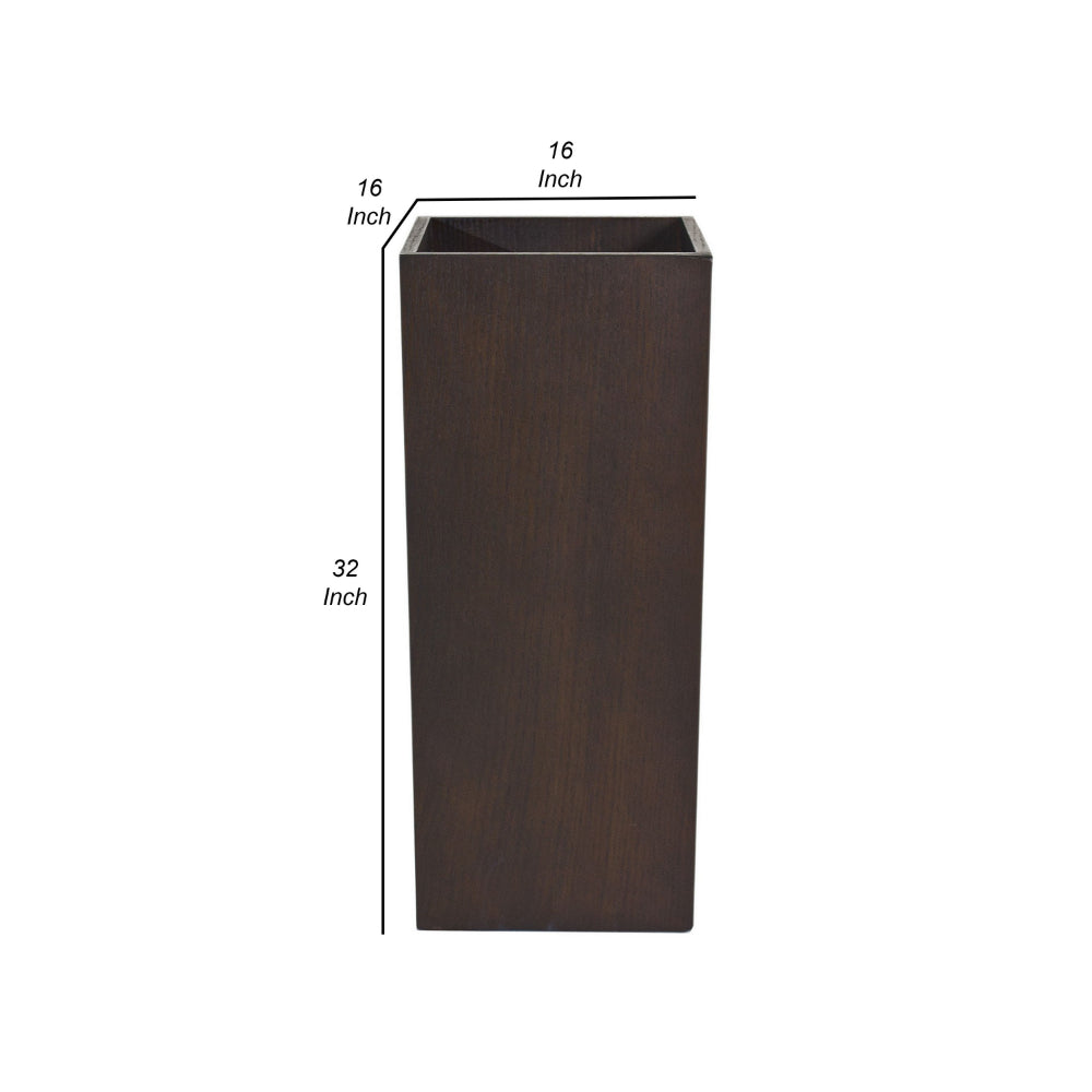 Jo 32 Inch Tall Flower Pot Planter, Hidden Indented Box, Dark Brown Veneer - BM315129