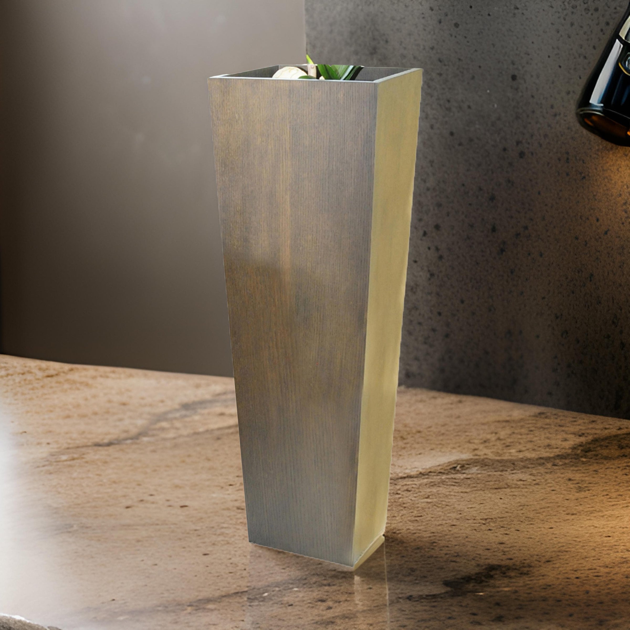 dark wood plant pot Benzara Jo 48 Inch Tall Flower Pot Planter, Hidden Indented Box, Dark Brown Veneer