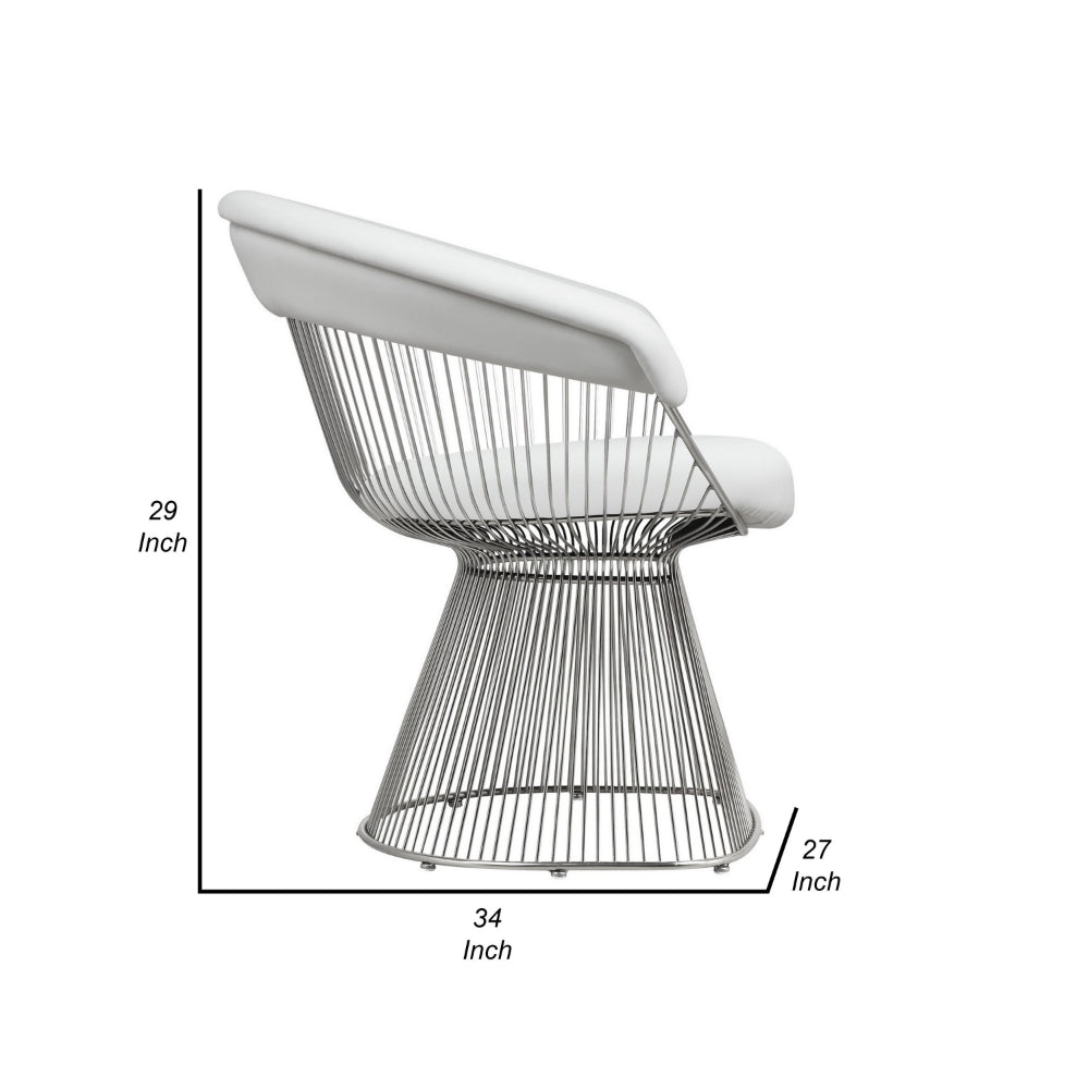 Mimi 27 Inch Accent Armchair, White Faux Leather, Foam Cushion, Steel Wire  - BM315134