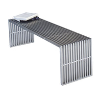 Niki 55 Inch Metal Bench, Slatted, Rectangular Shape, Brushed Silver Steel - BM315140