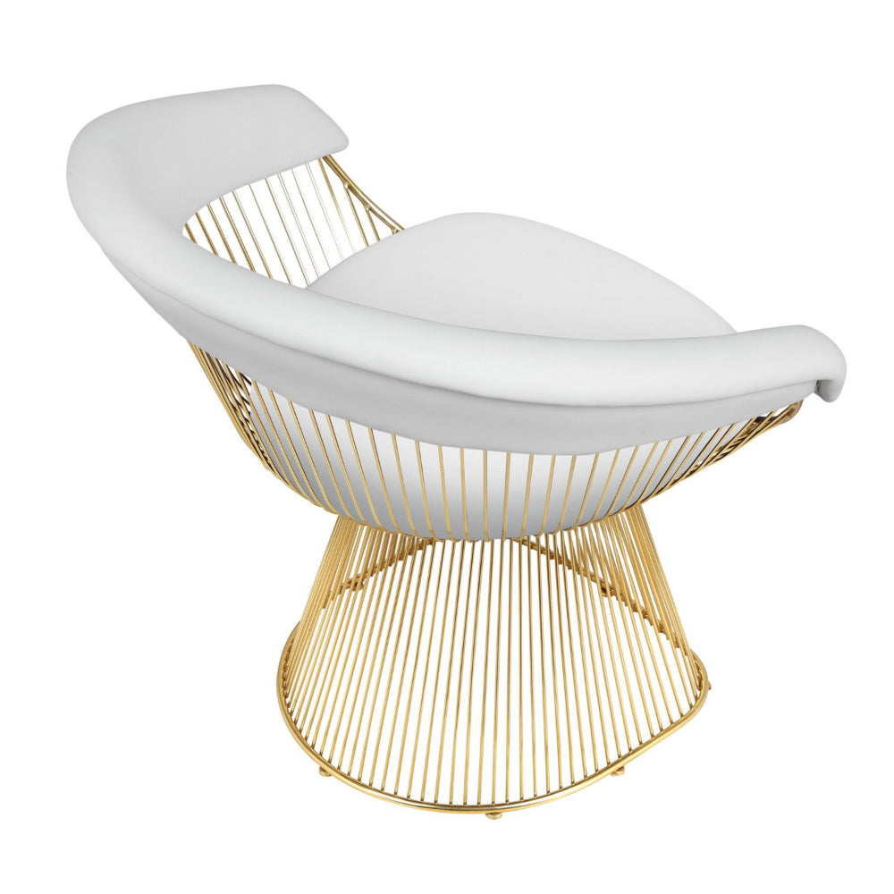 Mimi 27 Inch Accent Armchair, Gold Slatted, Padded Back, White Faux Leather - BM315144