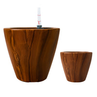 Shyo Self Watering Planter Set of 2, Round Pots, Dark Brown Faux Wood - BM315150