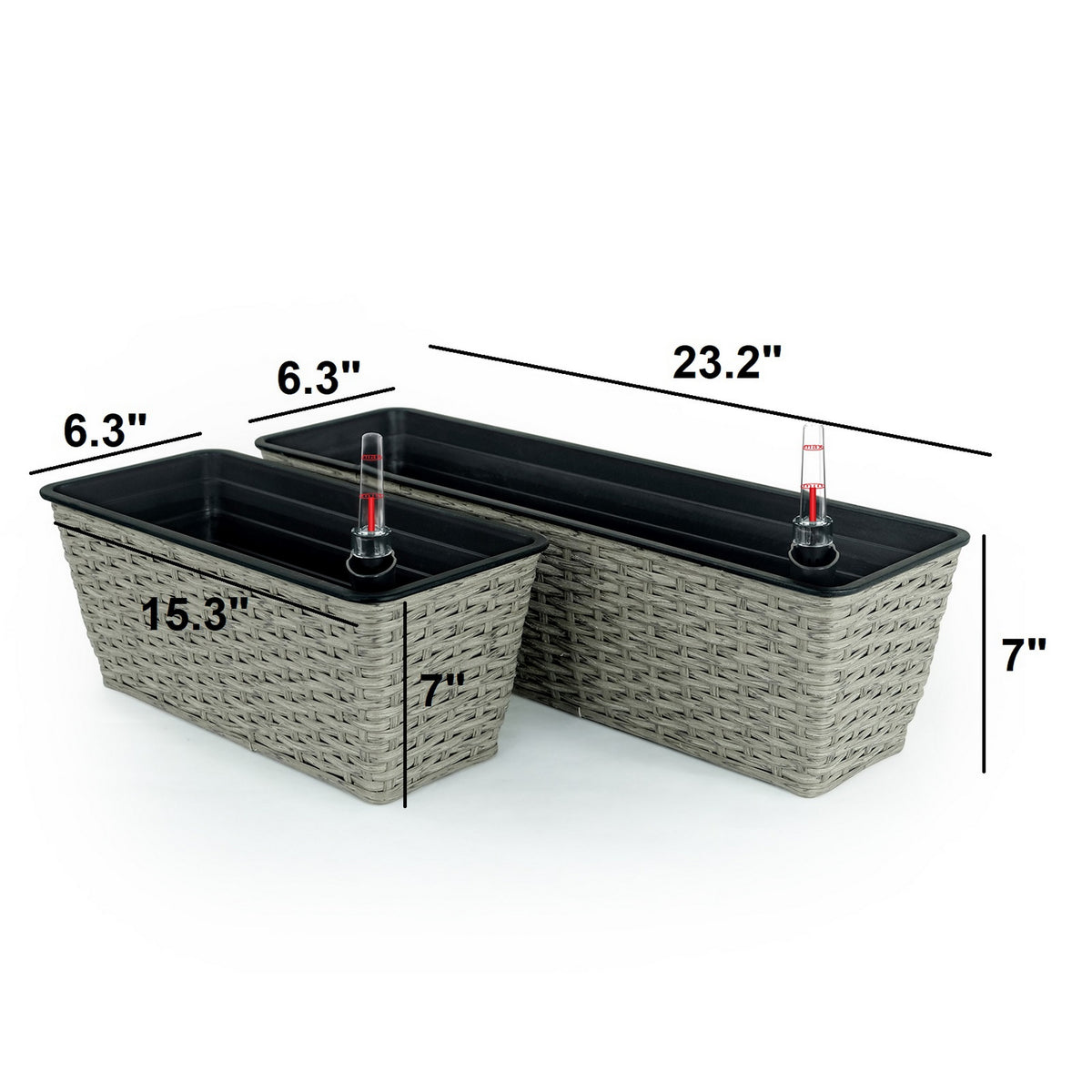 Wiki Inch Self Watering Planter Set of 2, Hand Woven Rattan Wicker, Gray  - BM315151