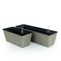 Wiki Inch Self Watering Planter Set of 2, Hand Woven Rattan Wicker, Gray  - BM315151