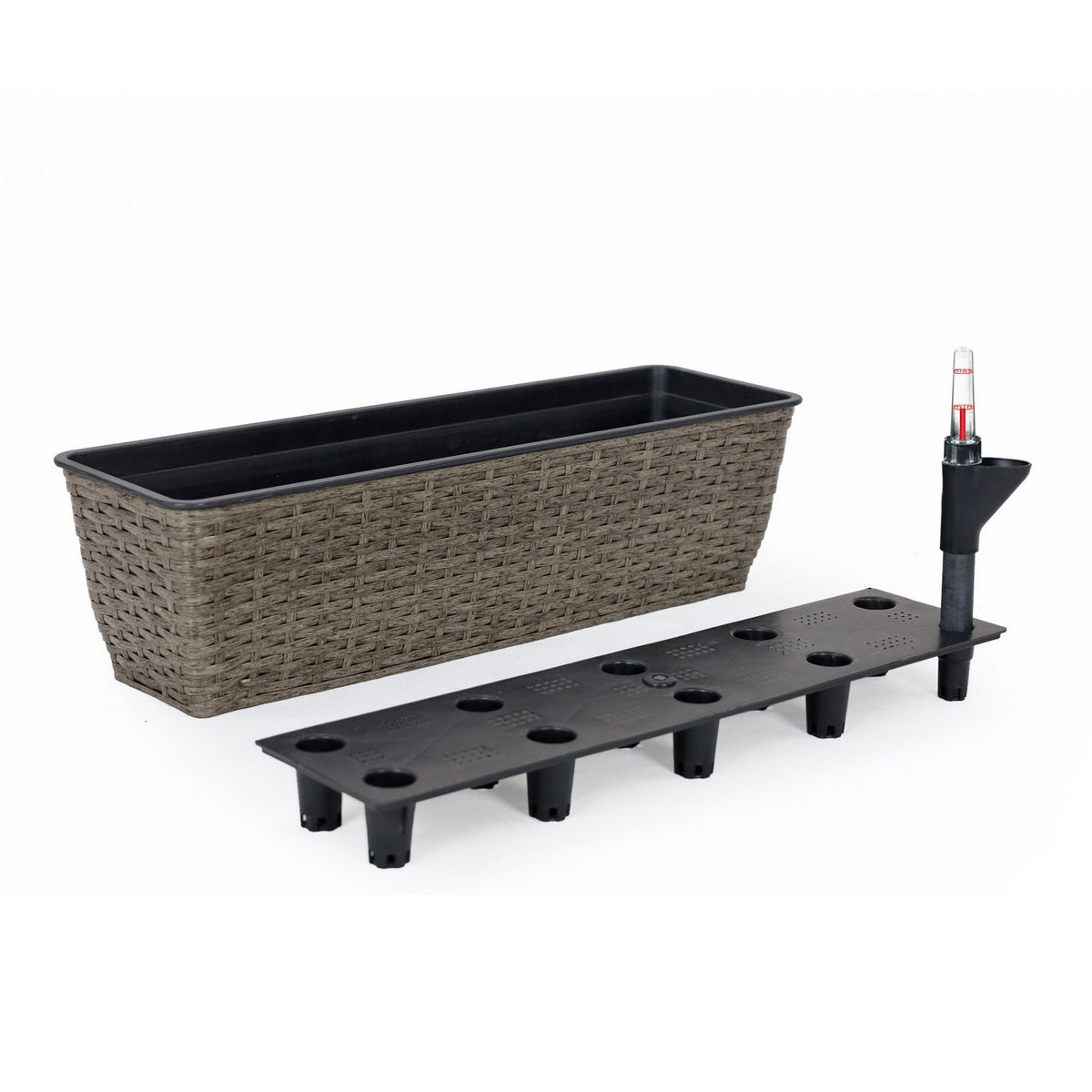 Wiki Self Watering Planter Set of 2, Hand Woven Rattan, Dark Gray Finish - BM315152