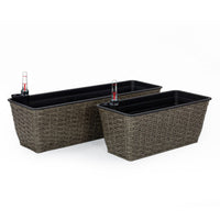 Wiki Self Watering Planter Set of 2, Hand Woven Rattan, Dark Gray Finish - BM315152