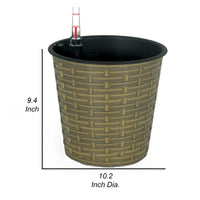 Hema 10 Inch Self Watering Planter, Wicker, Hand Woven Rattan, Brown Finish - BM315154