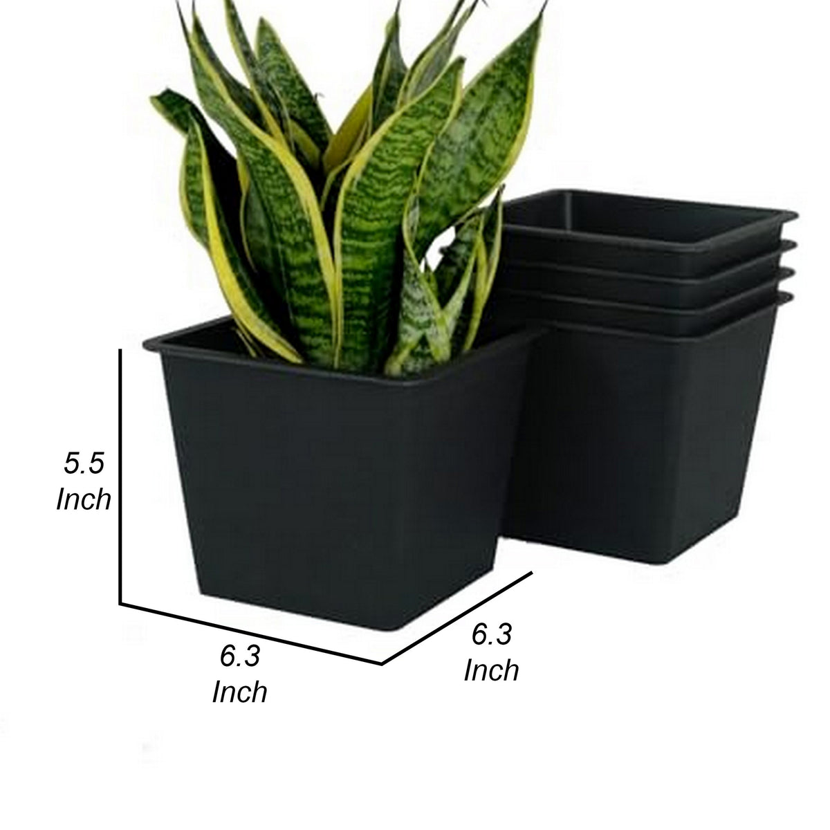 Kiti 6 Inch Set of 5 Square Nursery Planter Pots with Drainage, Black - BM315156