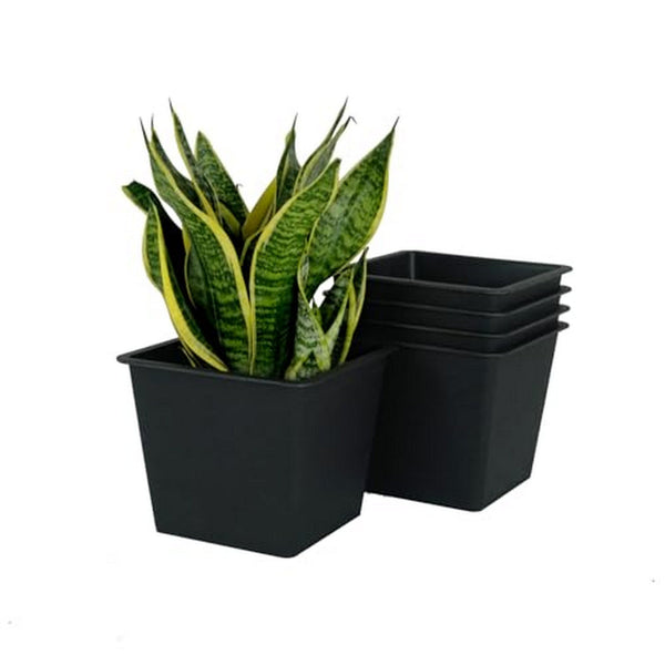 Kiti 6 Inch Set of 5 Square Nursery Planter Pots with Drainage, Black - BM315156