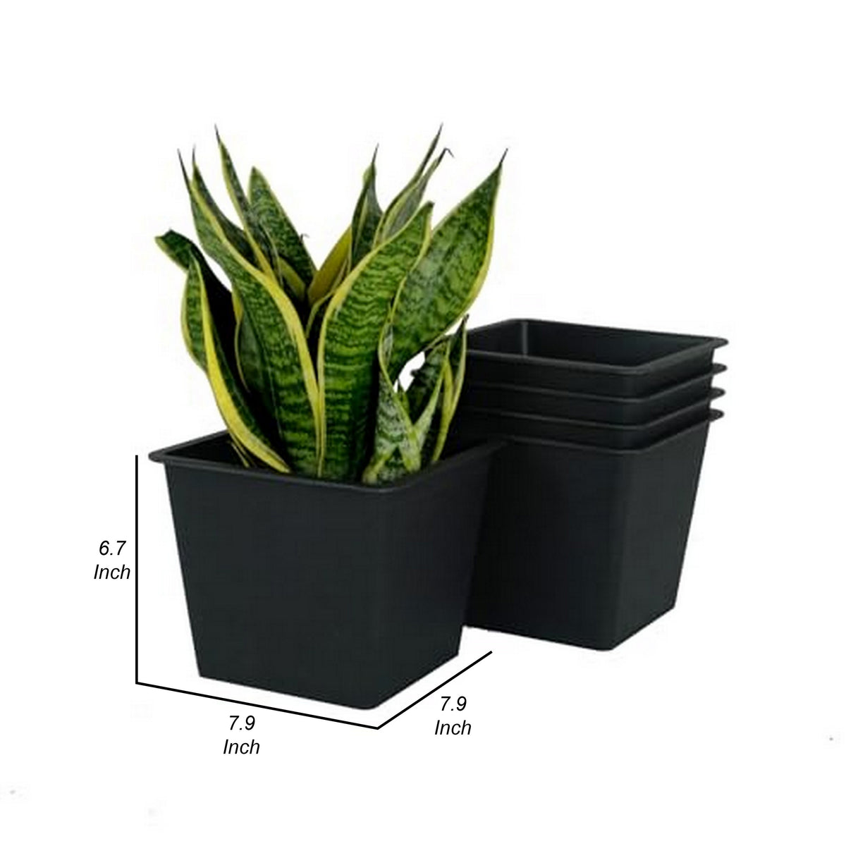 Kiti 8 Inch Set of 5 Square Nursery Planter Pots with Drainage, Black - BM315157