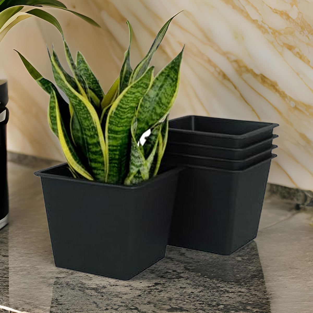 Kiti 8 Inch Set of 5 Square Nursery Planter Pots with Drainage, Black - BM315157