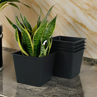 Kiti 8 Inch Set of 5 Square Nursery Planter Pots with Drainage, Black - BM315157