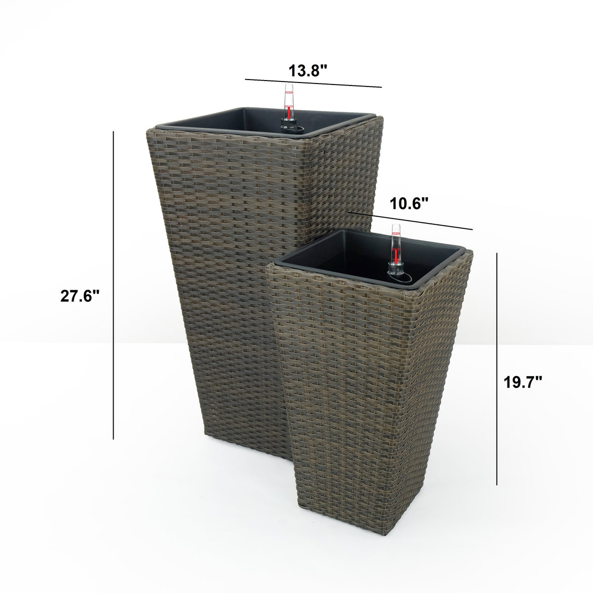 Aly Tall Self Watering Planter Set of 2, Hand Woven Wicker, Espresso Brown - BM315158