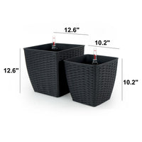 Aly Self Watering Planter Set of 2, Hand Woven Rattan, Espresso Brown - BM315159