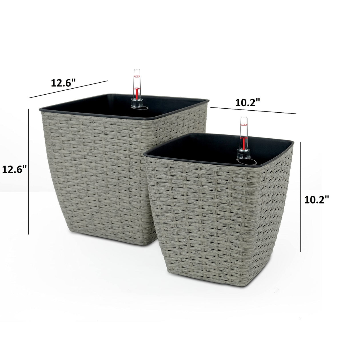 Aly Self Watering Planter Set of 2, Intricately Hand Woven Rattan, Gray - BM315160