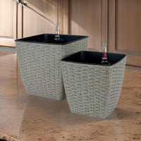 Aly Self Watering Planter Set of 2, Intricately Hand Woven Rattan, Gray - BM315160