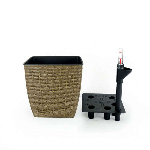Aly Self Watering Planter Set of 2, Intricately Hand Woven Rattan, Brown - BM315161