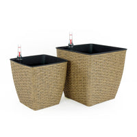 Aly Self Watering Planter Set of 2, Intricately Hand Woven Rattan, Brown - BM315161