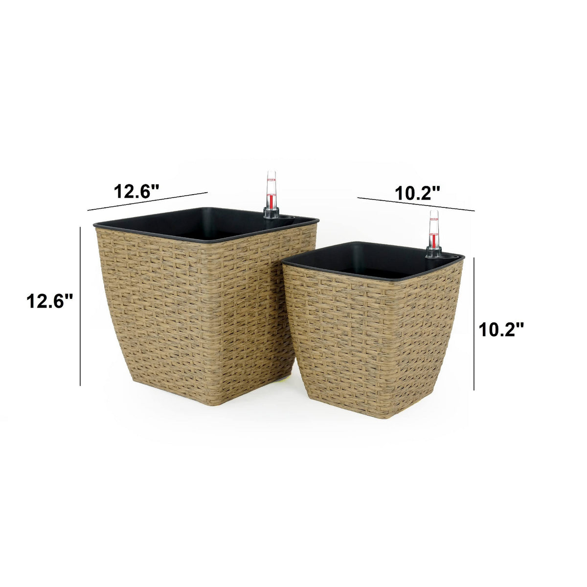 Aly Self Watering Planter Set of 2, Intricately Hand Woven Rattan, Brown - BM315161