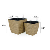 Aly Self Watering Planter Set of 2, Intricately Hand Woven Rattan, Brown - BM315161