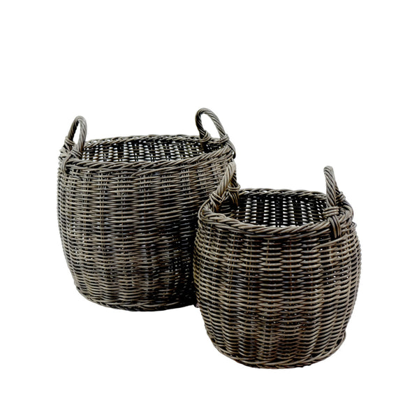 Storage and Laundry Basket Set of 2, Round Handles, Hand Woven Wicker, Gray - BM315162