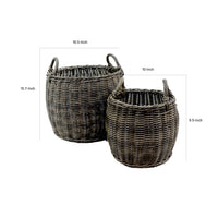 Storage and Laundry Basket Set of 2, Round Handles, Hand Woven Wicker, Gray - BM315162