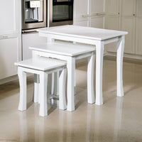 Yoni 3 Piece Nesting Side Table Set, Square, Flared Legs, White Wood Finish - BM315163