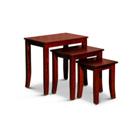 Yoni 3 Piece Nesting Side Table Set, Square, Flared Legs, Cherry Brown Wood - BM315164