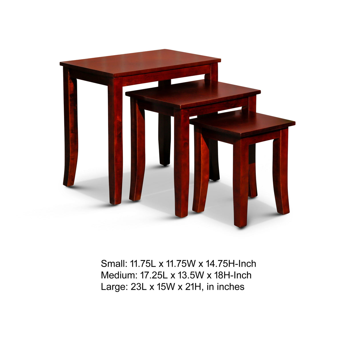 Yoni 3 Piece Nesting Side Table Set, Square, Flared Legs, Cherry Brown Wood - BM315164