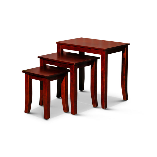 Yoni 3 Piece Nesting Side Table Set, Square, Flared Legs, Cherry Brown Wood - BM315164