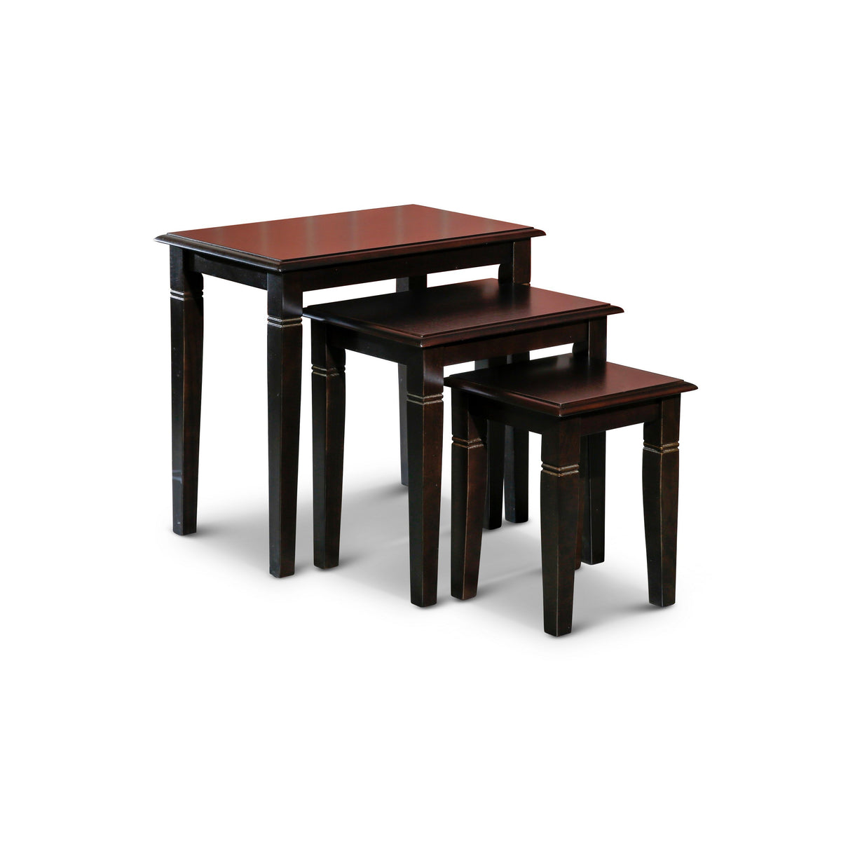 Yoni 3 Piece Nesting Side Table Set, Square, Flared Legs, Dark Brown Wood - BM315165