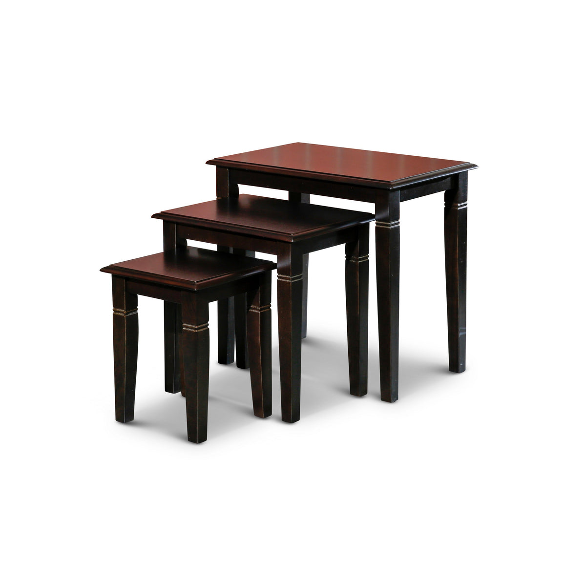 Yoni 3 Piece Nesting Side Table Set, Square, Flared Legs, Dark Brown Wood - BM315165