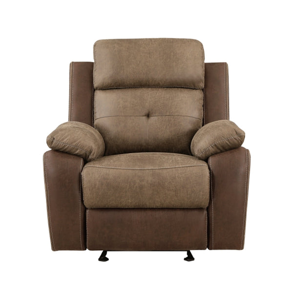 Emma 38 Inch Manual Glider Recliner Chair, Brown Microfiber, Solid Wood - BM315166